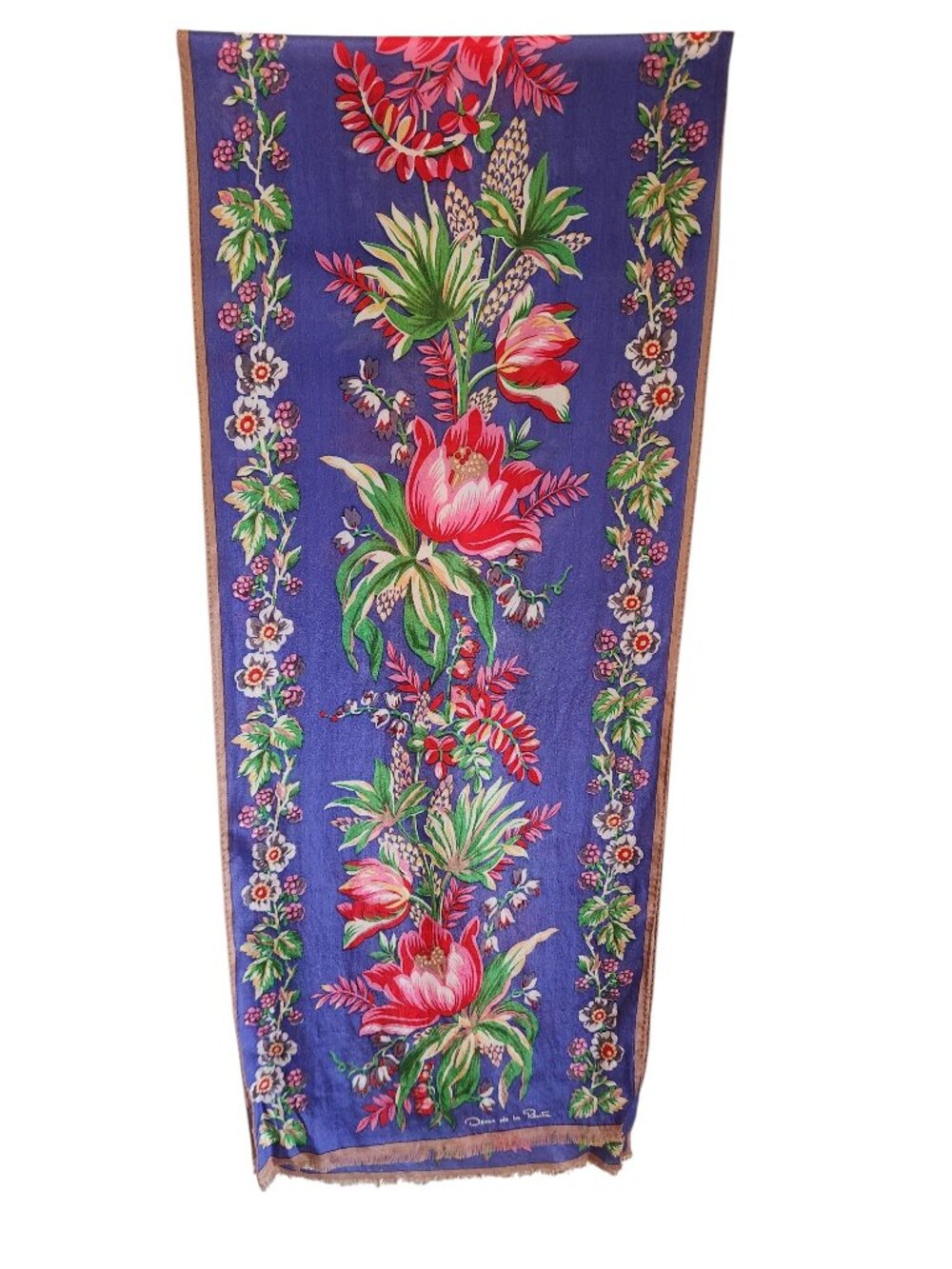 Oscar de la Renta Silk Scarf Women's Rectangle Blue Floral Print 50x10